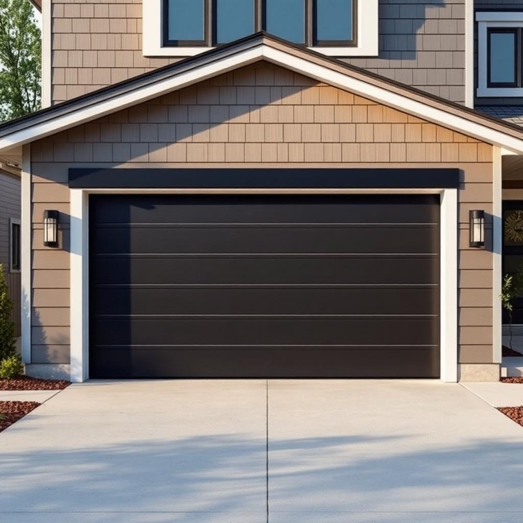 Modern steel garage door on contemporary home requiring maintenance